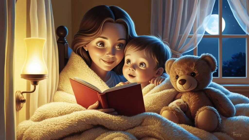 bedtime scene with a mother reading a storybook bedtime scene with a mother reading a storybook